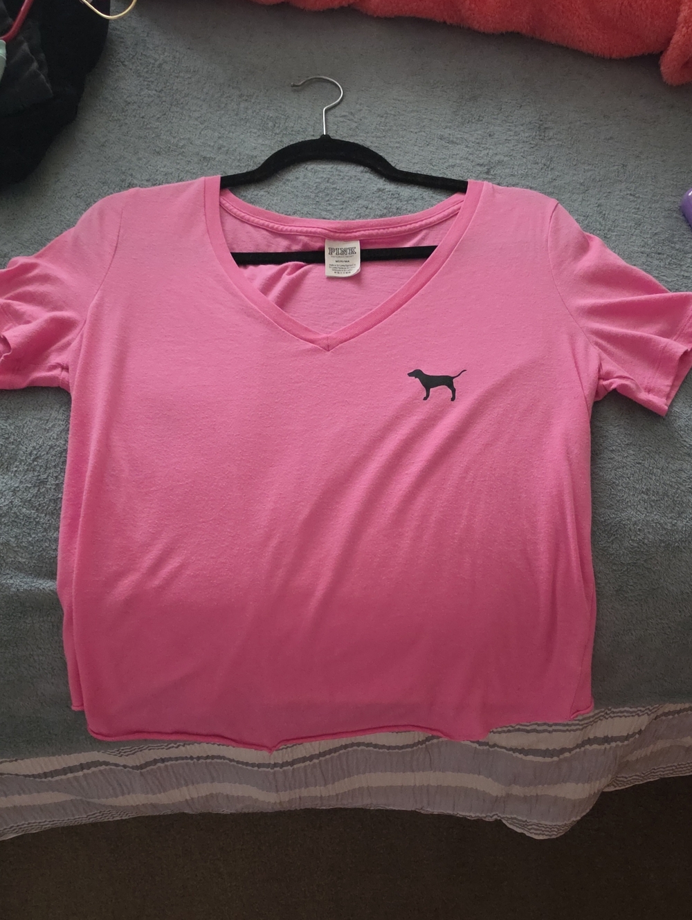 PINK Victoria's Secret Hot Pink V-Neck Tee with Dog Silhouette